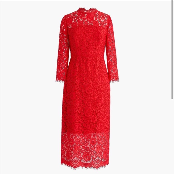 J.CREW RED SHEATH LACE LONG SLEEVE BACK TIE CUTOUT SIZE 4 - Picture 6 of 6